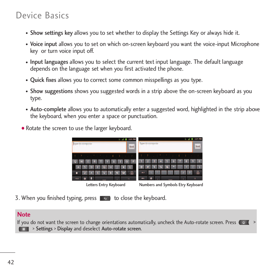 Device basics | LG LGVM701 User Manual | Page 44 / 221