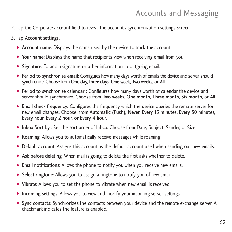 Accounts and messaging | LG LGVM701 User Manual | Page 95 / 221