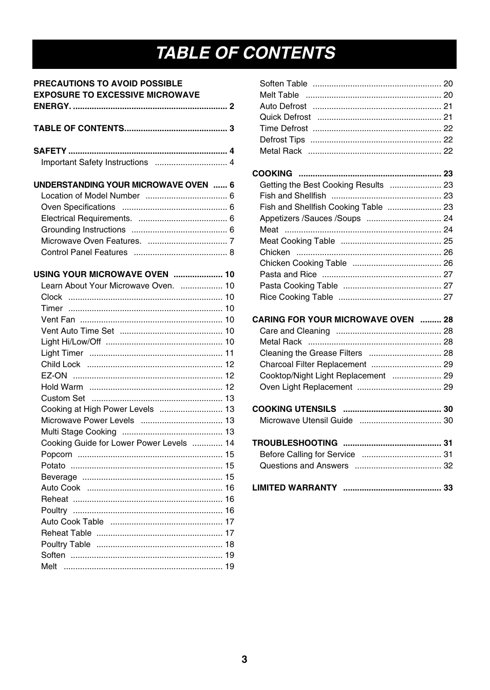 LG LMV2073WW User Manual | Page 3 / 36