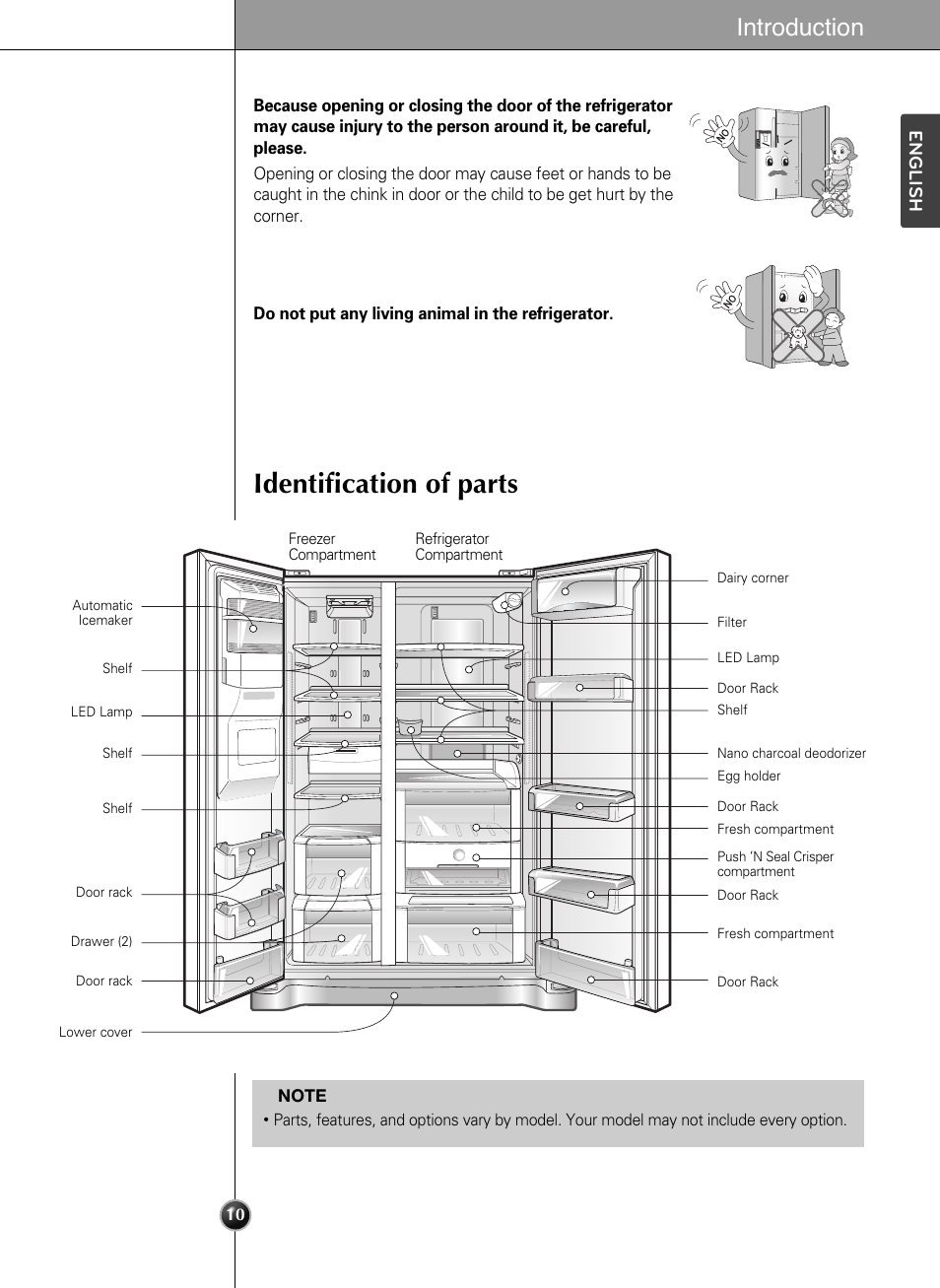 Identification of parts, Introduction, English | LG LSC24971ST User Manual | Page 10 / 43