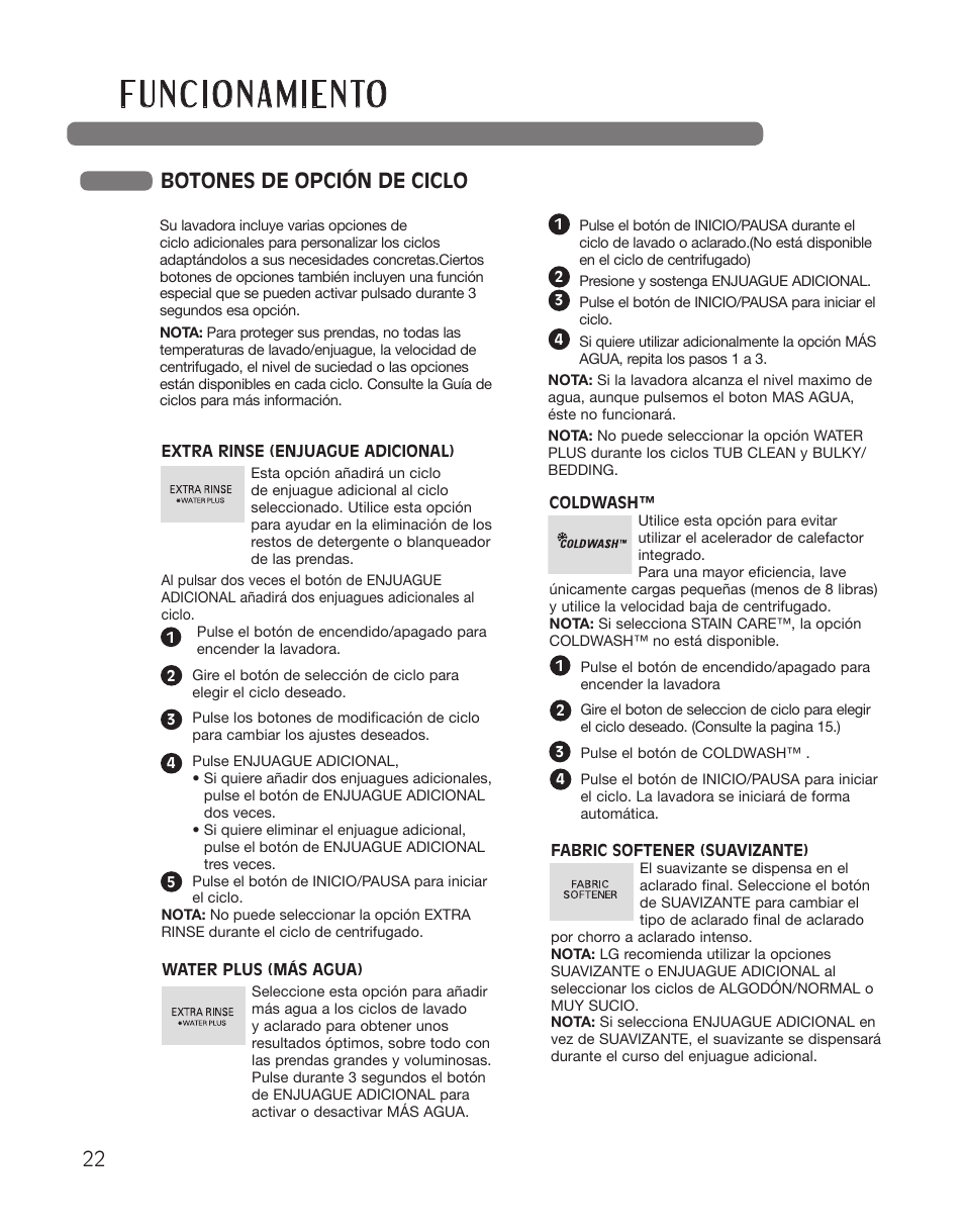 Botones de opción de ciclo | LG WT5001CW User Manual | Page 56 / 68