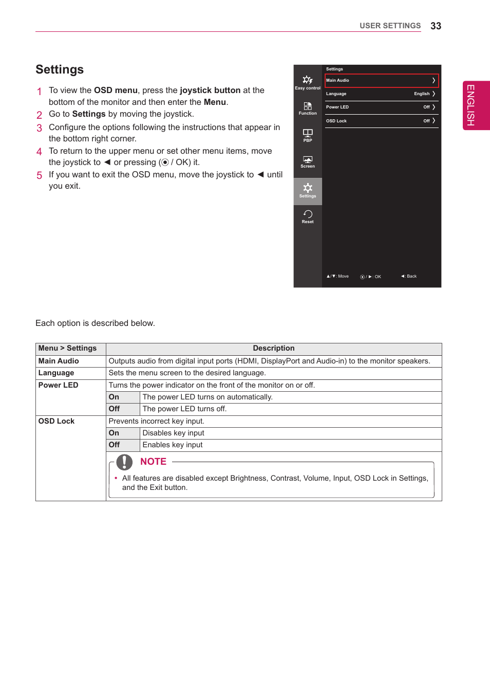 Settings, English | LG 34UM65-P User Manual | Page 33 / 42