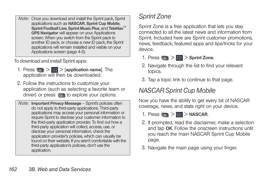 Sprint zone, Nascar sprint cup mobile | LG LGLS670 User Manual | Page 176 / 213