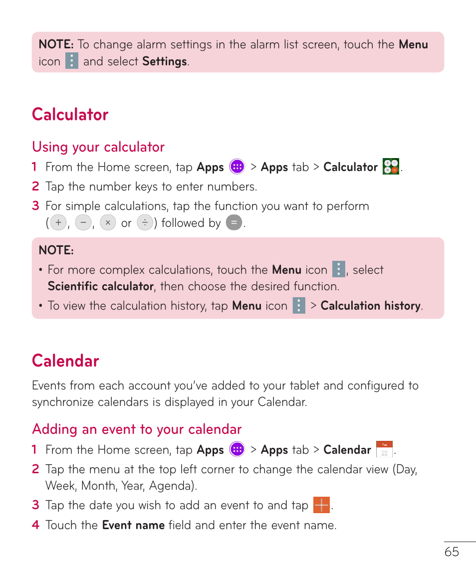 Calculator, Calendar, Calculator calendar | Using your calculator, Adding an event to your calendar | LG LGV400 User Manual | Page 67 / 132