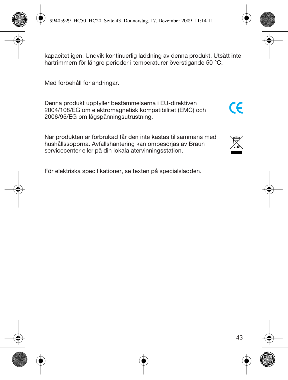 Braun HC20 Hair Perfect User Manual | Page 43 / 62
