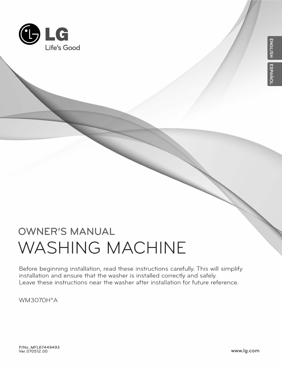 Life's good, Washing machine | LG WM3070HWA User Manual | Page 2 / 81