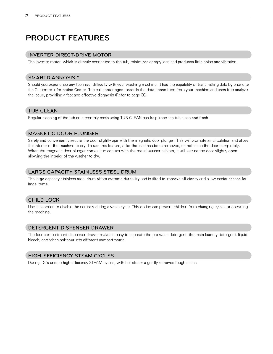 Product features | LG WM3070HWA User Manual | Page 3 / 81