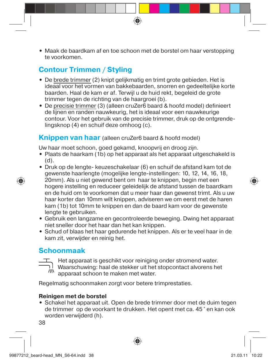 Contour trimmen / styling, Knippen van haar, Schoonmaak | Braun cruZer6 beard&head  EU User Manual | Page 37 / 64