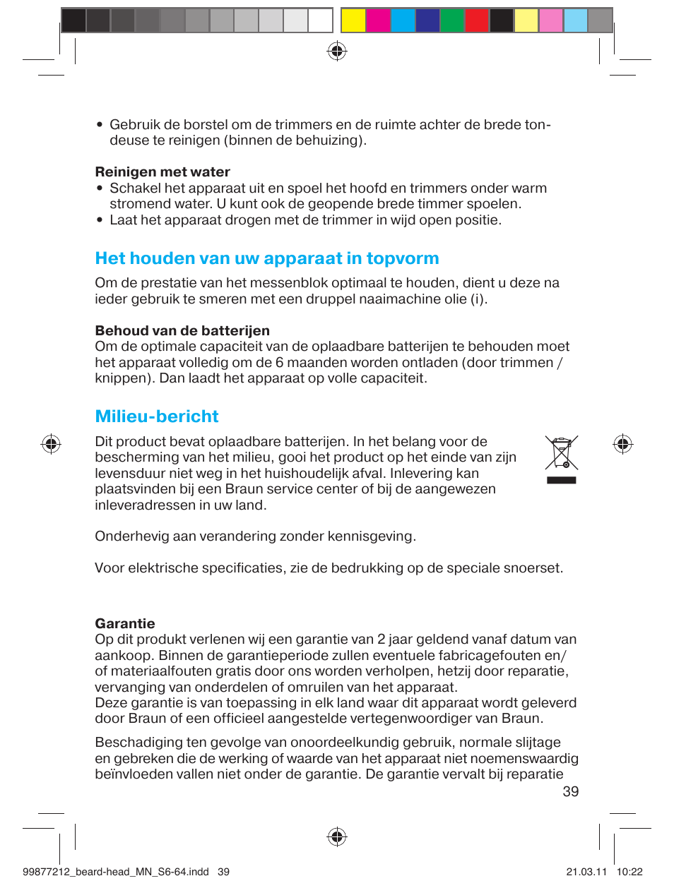 Het houden van uw apparaat in topvorm, Milieu-bericht | Braun cruZer6 beard&head  EU User Manual | Page 38 / 64