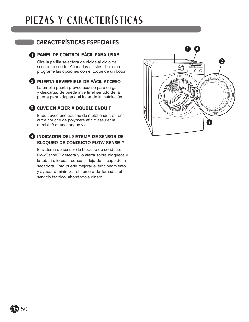 Características especiales | LG DLE2050W User Manual | Page 50 / 124