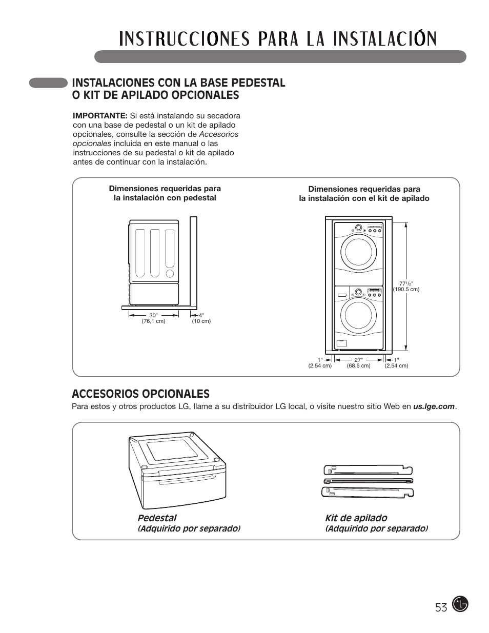 Accesorios opcionales | LG DLE2050W User Manual | Page 53 / 124