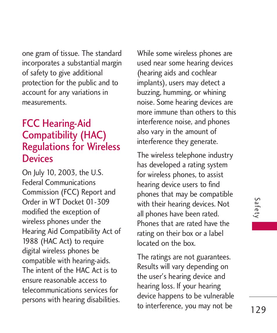 Fcc hearing-aid compatibilit | LG LG840 User Manual | Page 131 / 293