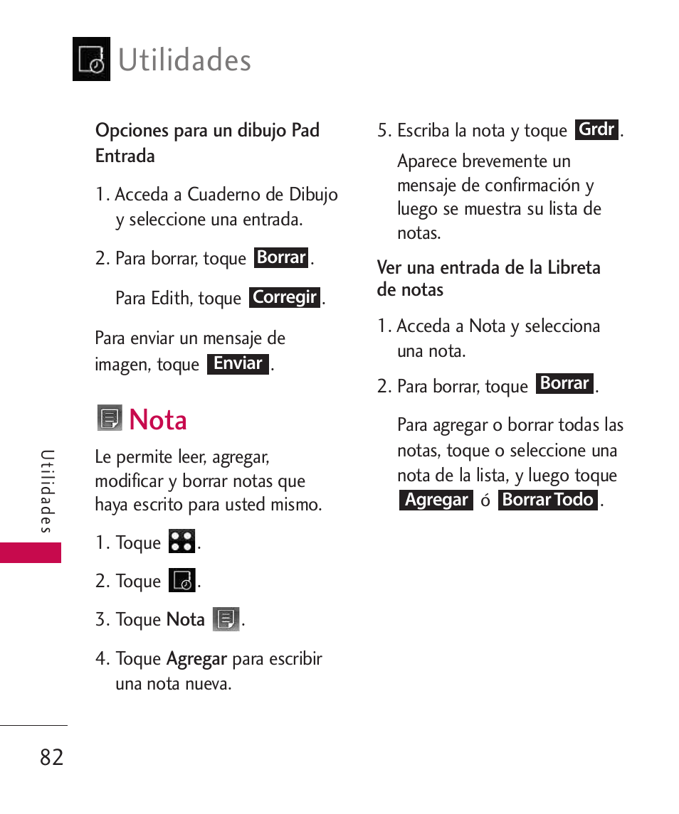 Nota, Utilidades | LG LG840 User Manual | Page 224 / 293