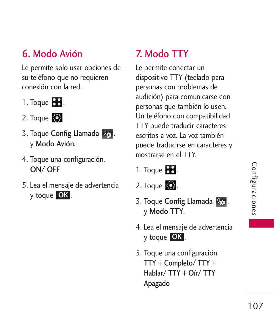 Modo avión, Modo tty | LG LG840 User Manual | Page 249 / 293