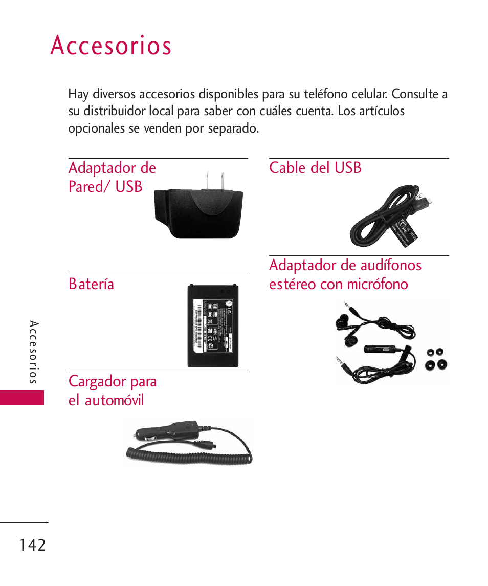 Accesorios | LG LG840 User Manual | Page 284 / 293