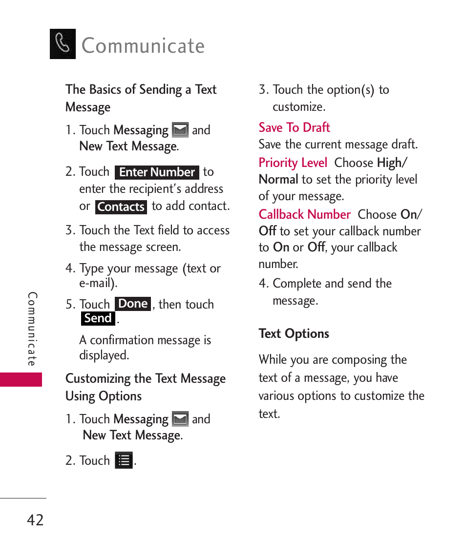 Communicate | LG LG840 User Manual | Page 44 / 293