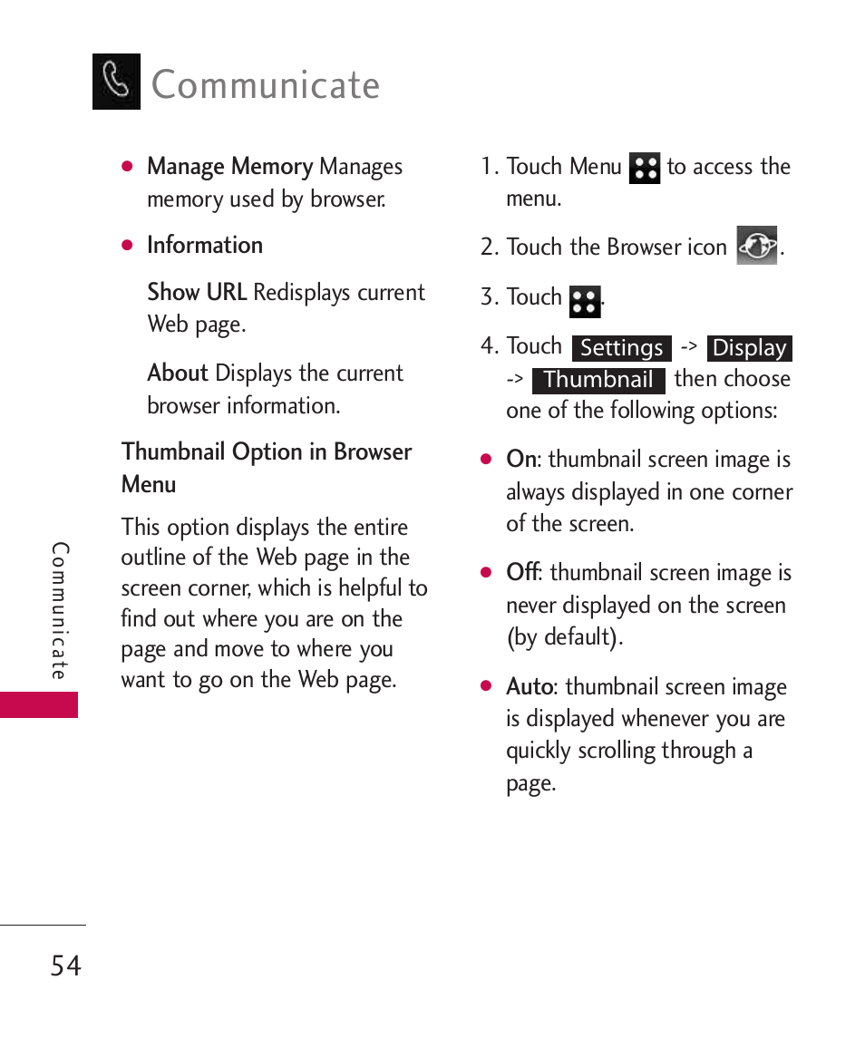 Communicate | LG LG840 User Manual | Page 56 / 293