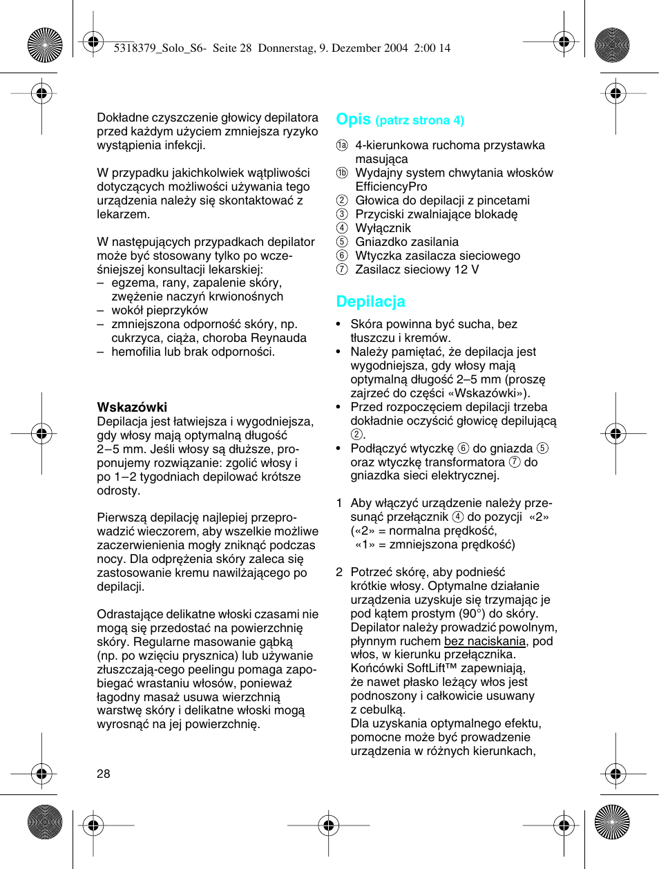 Opis, Depilacja | Braun 3170 Solo User Manual | Page 27 / 57