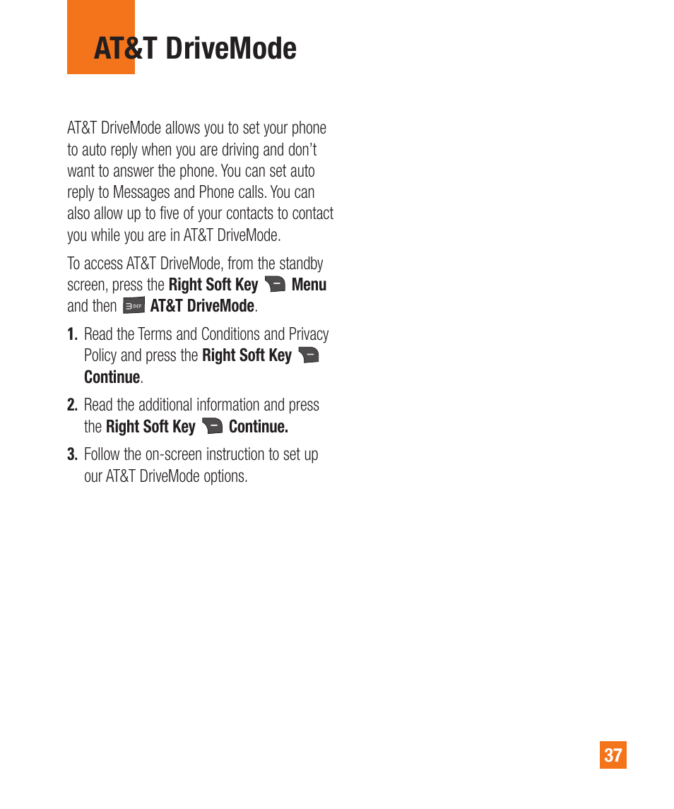 At&t drivemode | LG A380 User Manual | Page 37 / 114