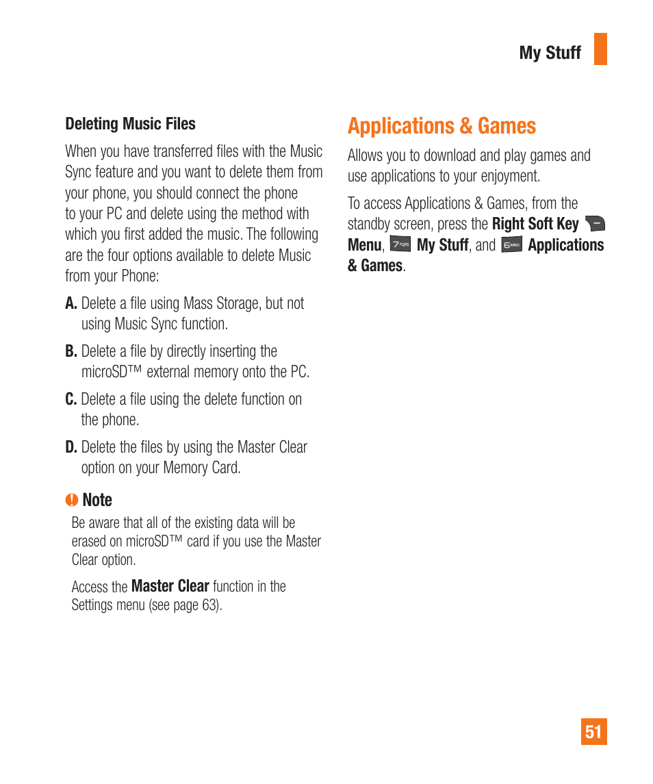 Applications & games, Usb connection settings | LG A380 User Manual | Page 51 / 114