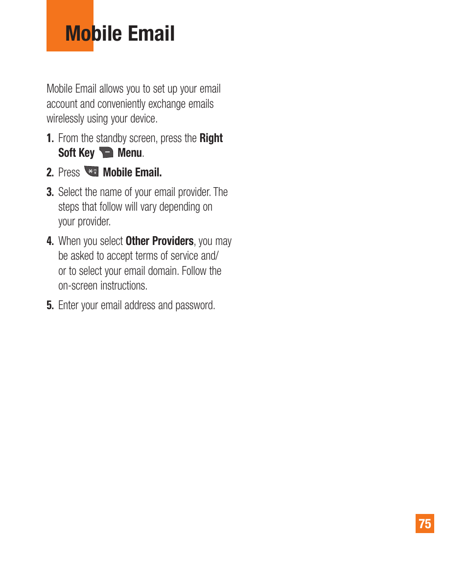 Mobile email | LG A380 User Manual | Page 75 / 114