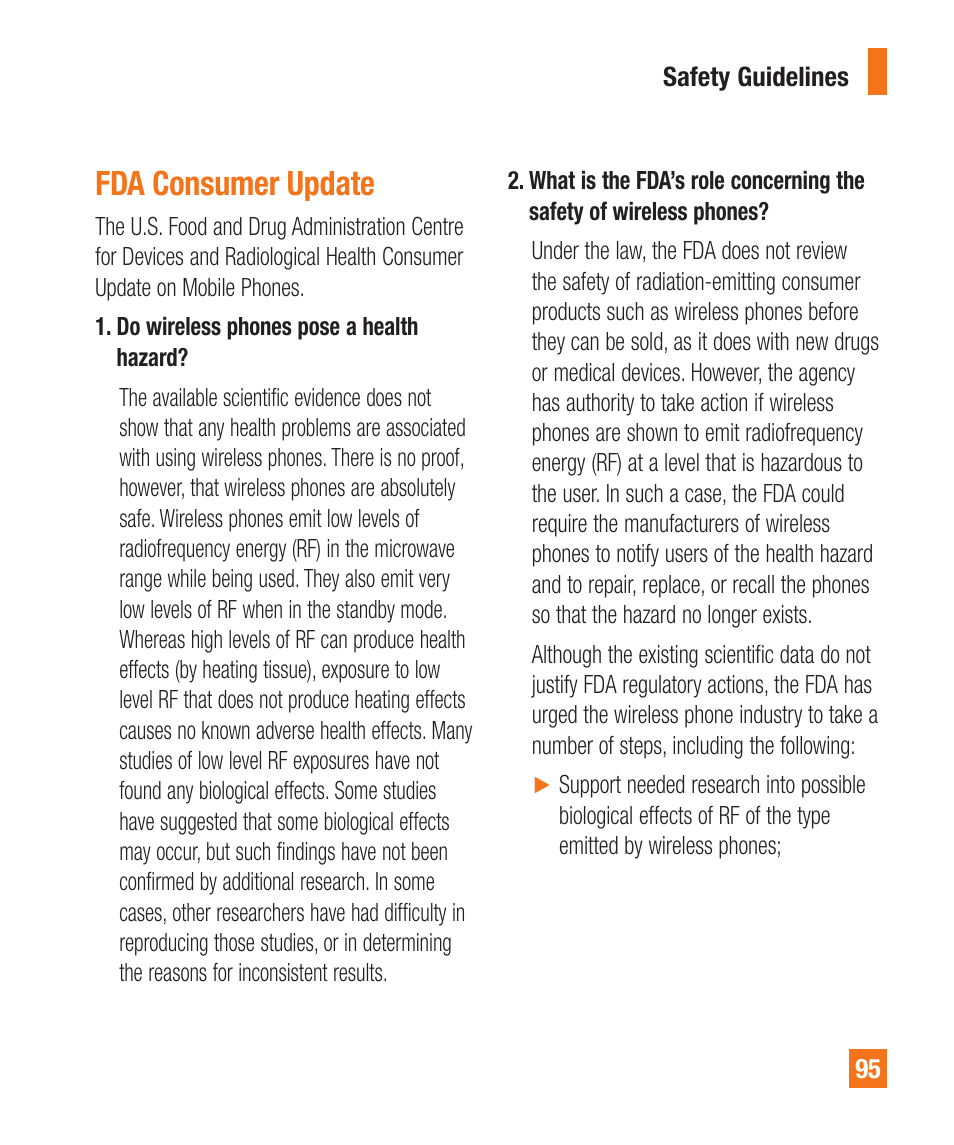 Fda consumer update | LG A380 User Manual | Page 95 / 114