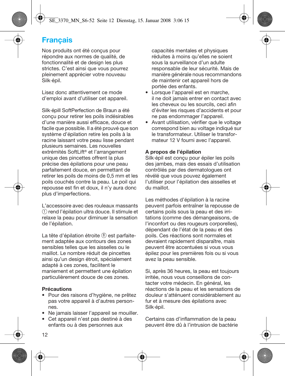 Français | Braun 3370-5318 Silk-épil SoftPerfection User Manual | Page 11 / 46