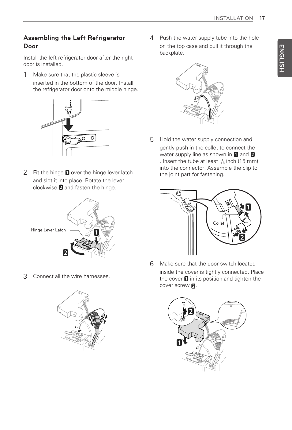 Assembling the left refrigerator door | LG LFX31945ST User Manual | Page 17 / 63
