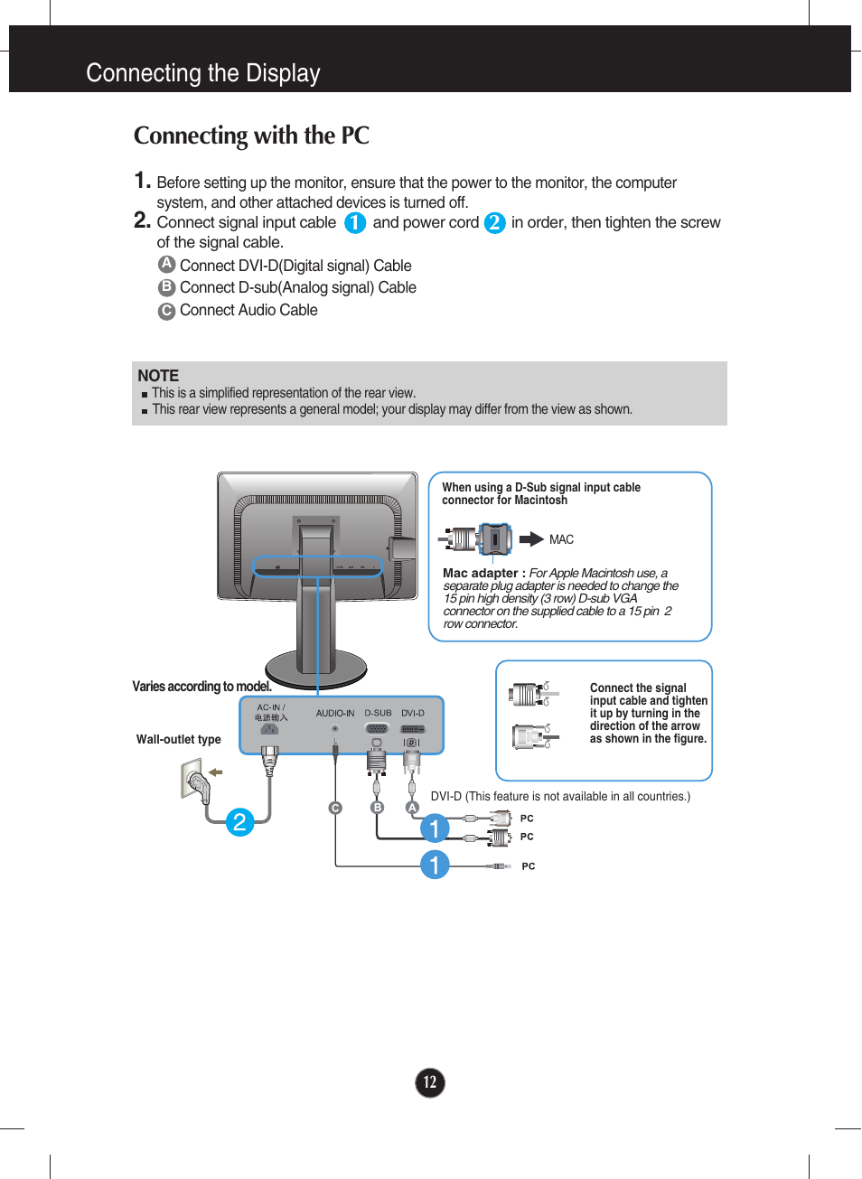 Connecting with the pc, Connecting the display | LG E2411PU-BN User Manual | Page 13 / 34