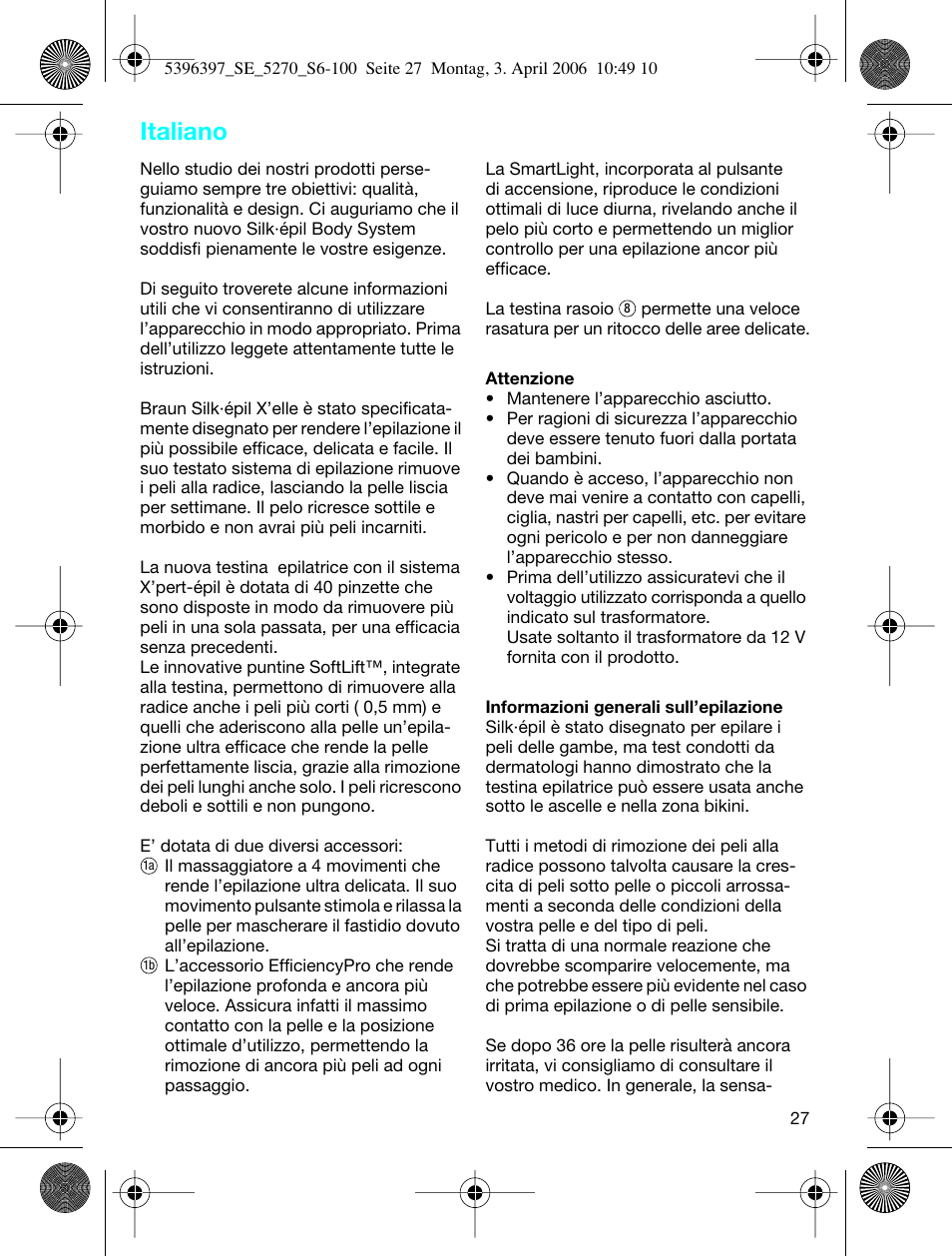 Italiano | Braun 5270-5396 Silk-épil Xelle User Manual | Page 27 / 95