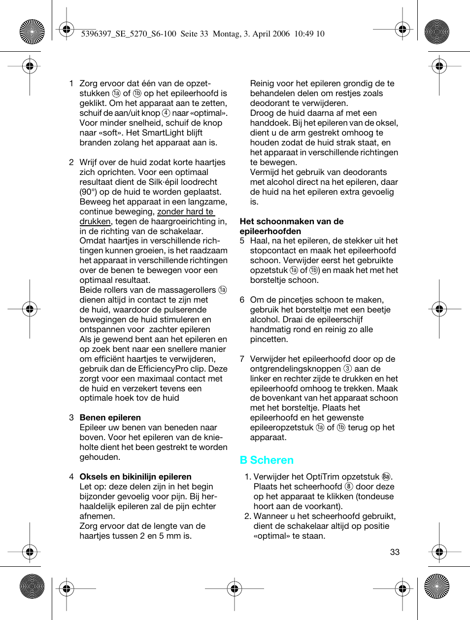 B scheren | Braun 5270-5396 Silk-épil Xelle User Manual | Page 33 / 95