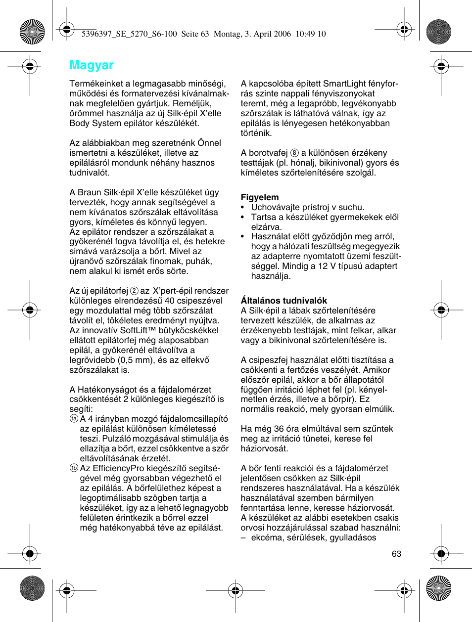 Magyar | Braun 5270-5396 Silk-épil Xelle User Manual | Page 63 / 95