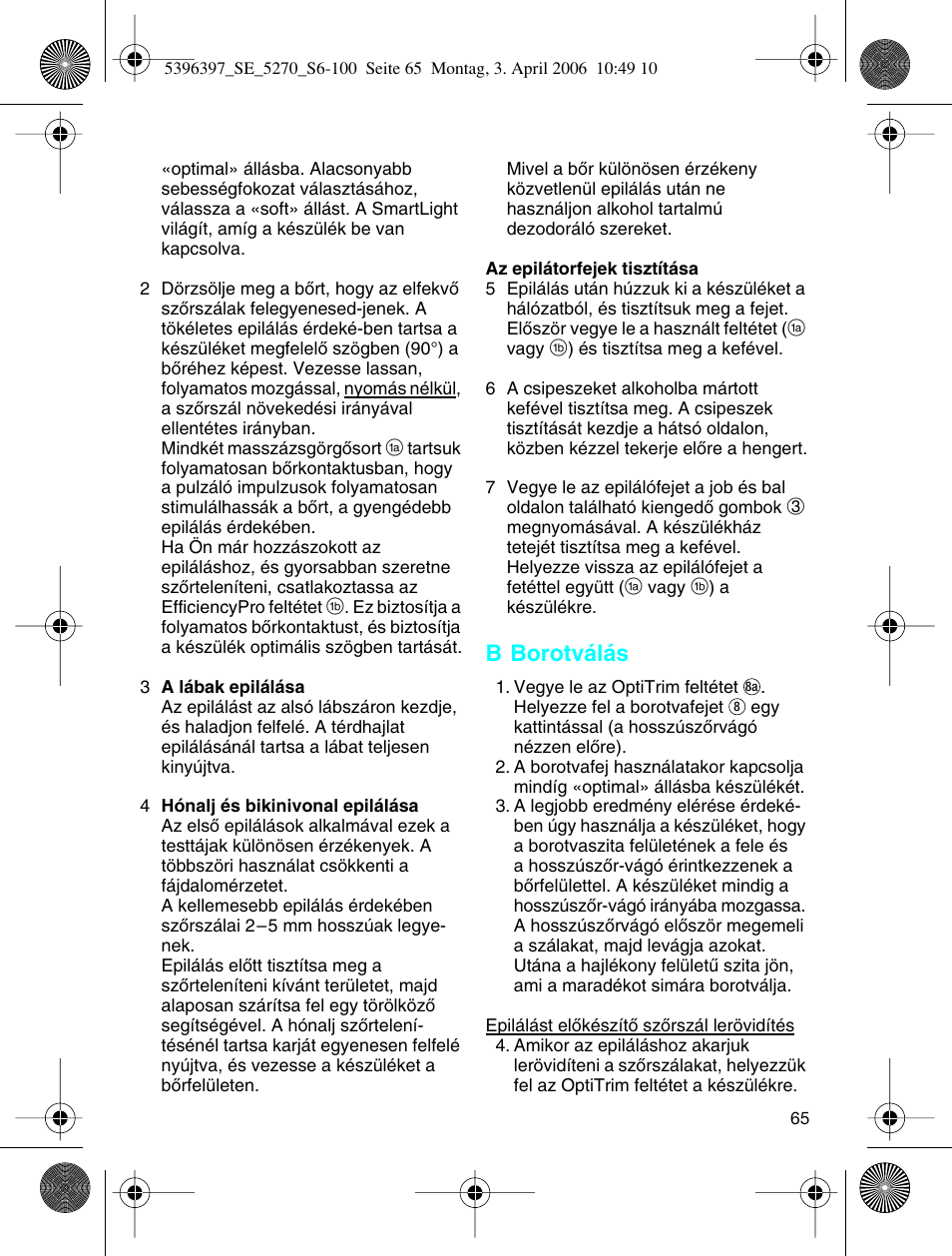 B borotválás | Braun 5270-5396 Silk-épil Xelle User Manual | Page 65 / 95