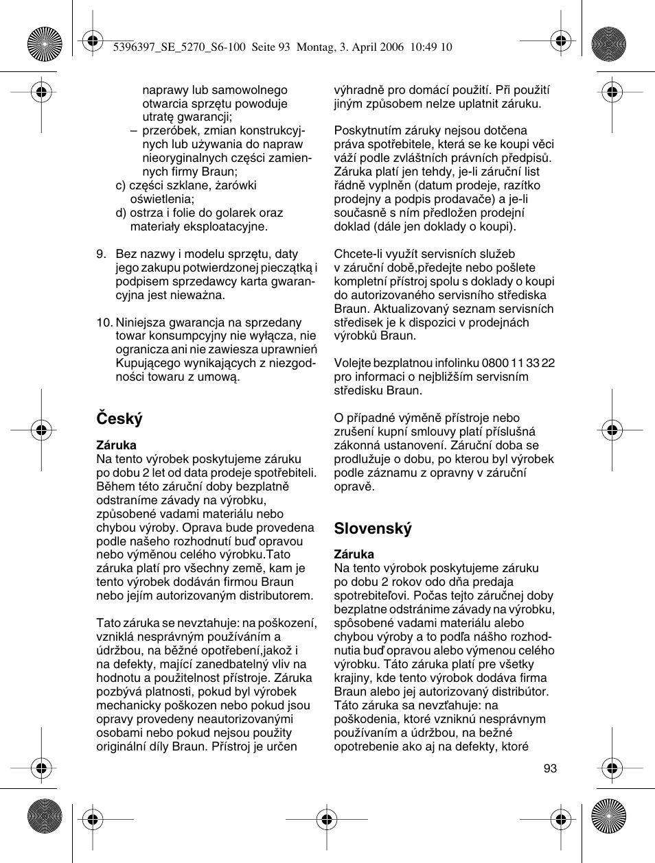 Âesk, Slovensk | Braun 5270-5396 Silk-épil Xelle User Manual | Page 93 / 95