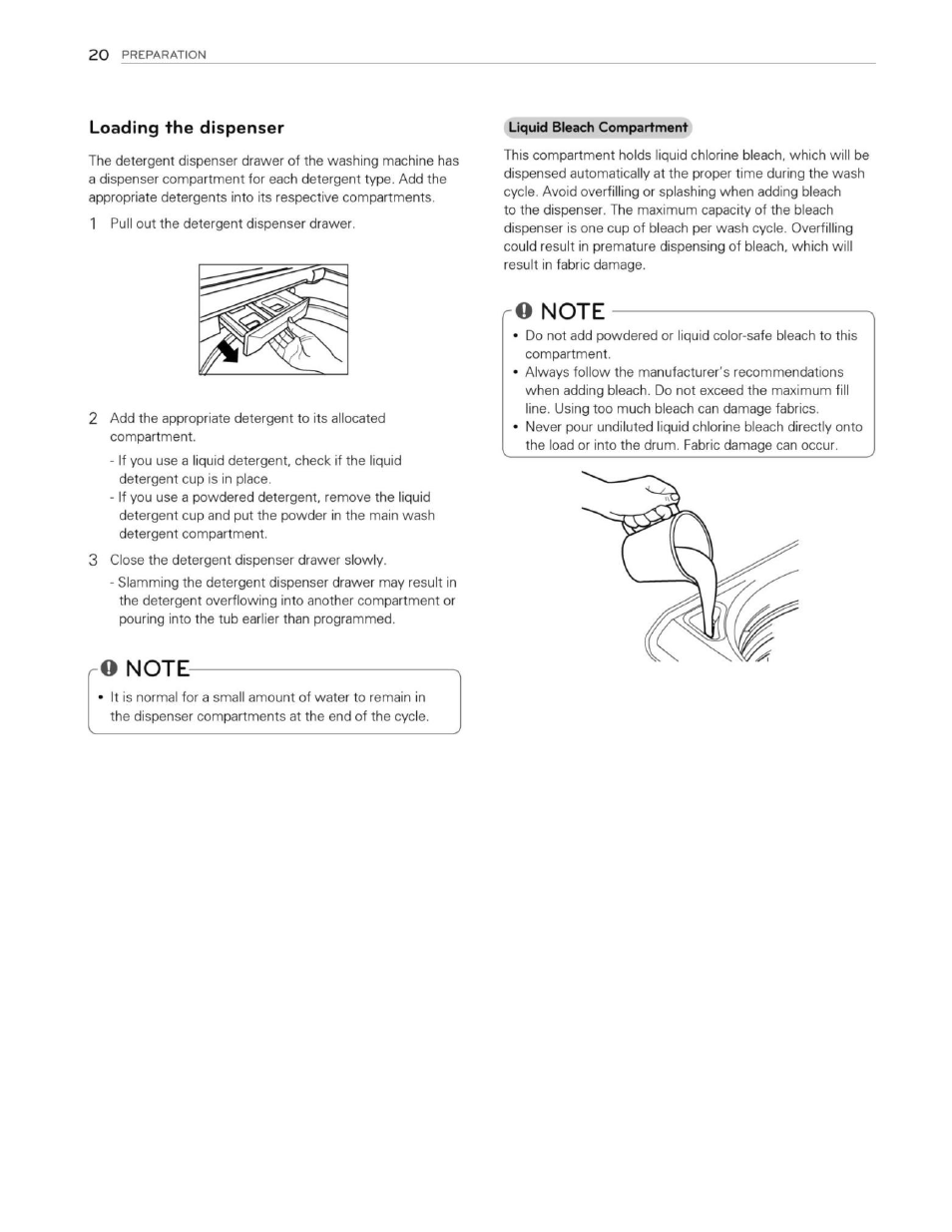 Loading the dispenser, O note | LG WT1201CW User Manual | Page 20 / 84