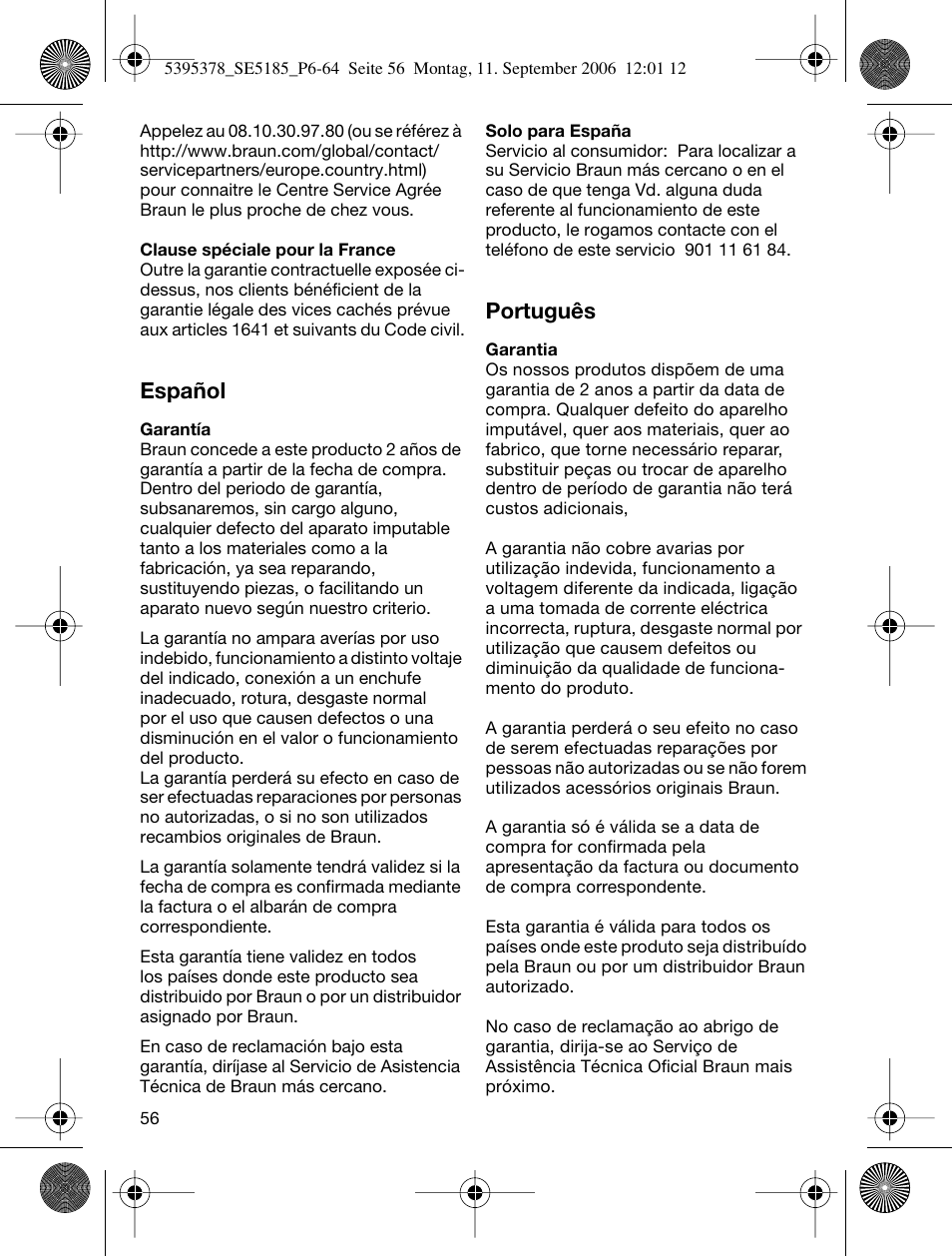 Español, Português | Braun 5185-5395 Silk-épil Xelle User Manual | Page 55 / 58