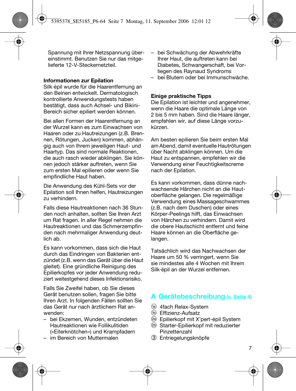 A gerätebeschreibung | Braun 5185-5395 Silk-épil Xelle User Manual | Page 6 / 58