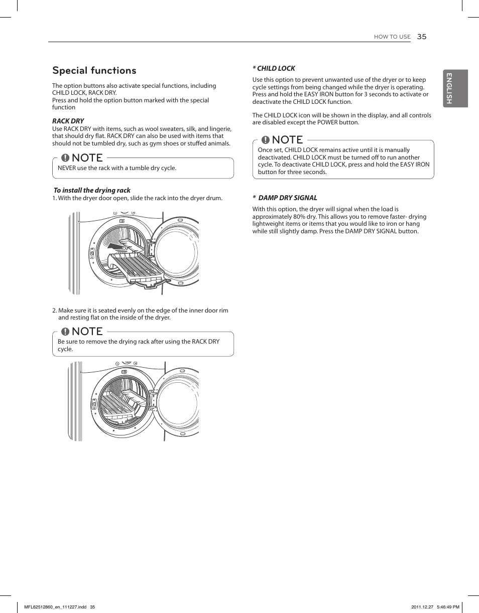 Special functions | LG DLEX3070R User Manual | Page 35 / 96