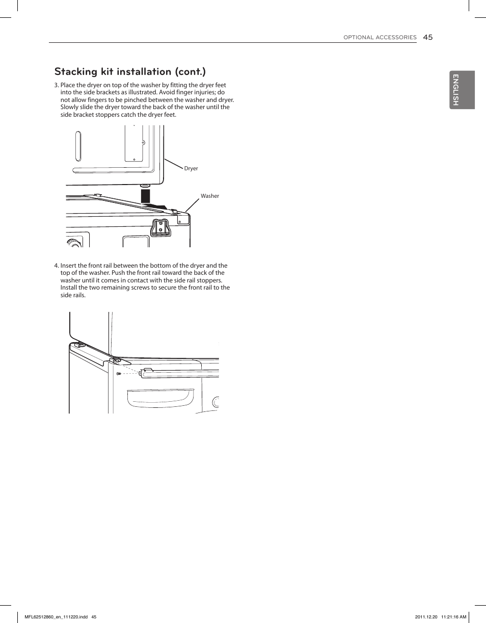 Stacking kit installation (cont.) | LG DLEX3070R User Manual | Page 45 / 96