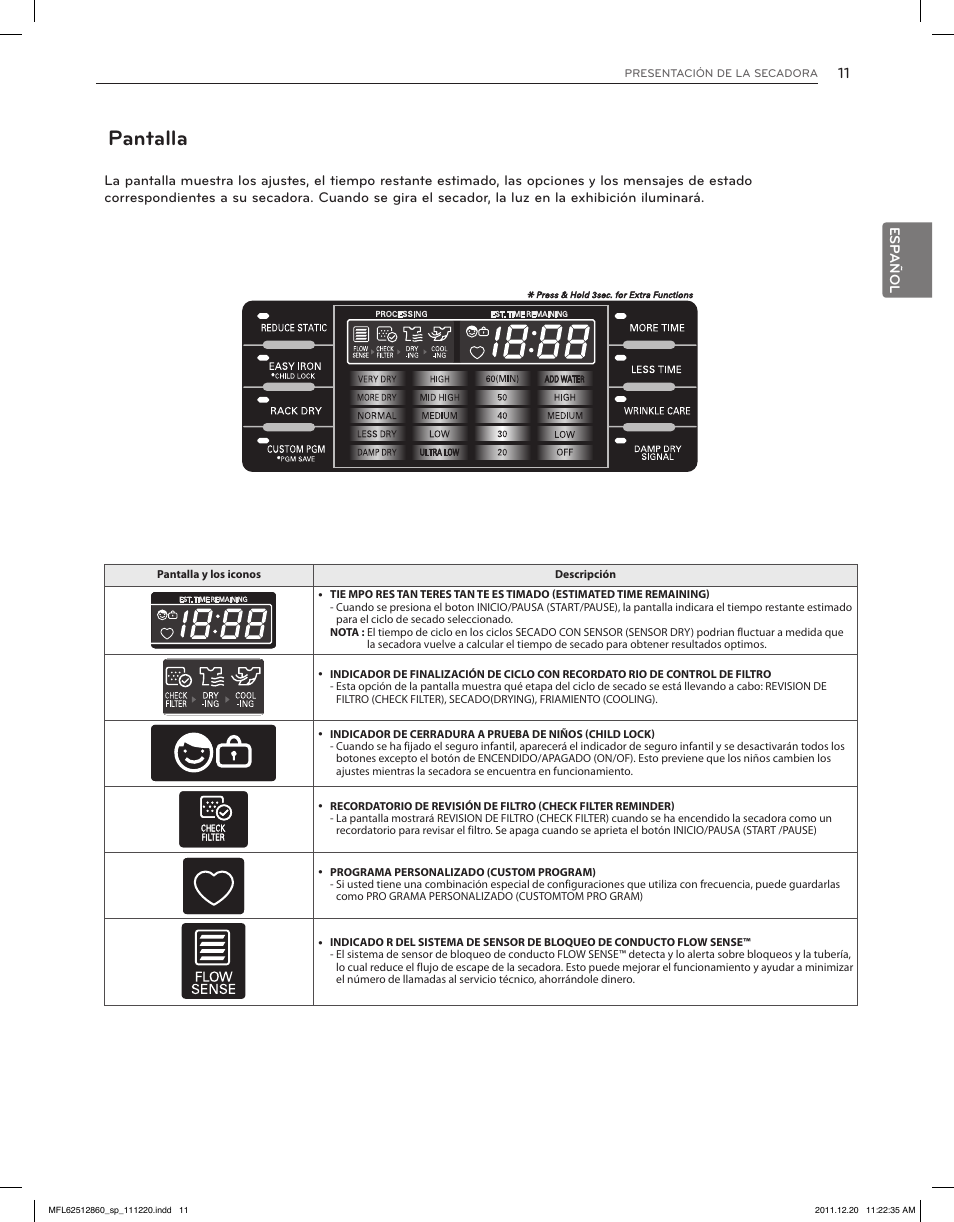 Pantalla | LG DLEX3070R User Manual | Page 57 / 96