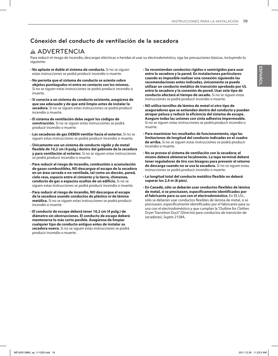 Advertencia | LG DLEX3070R User Manual | Page 65 / 96