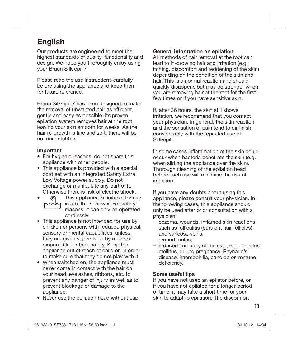 English | Braun 7181 Legs WD Silk-épil 7  User Manual | Page 10 / 57