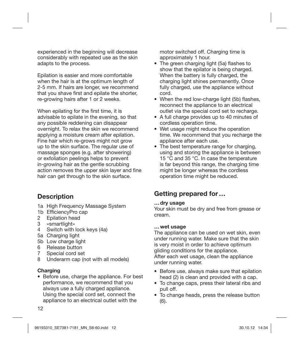 Description, Getting prepared for | Braun 7181 Legs WD Silk-épil 7  User Manual | Page 11 / 57