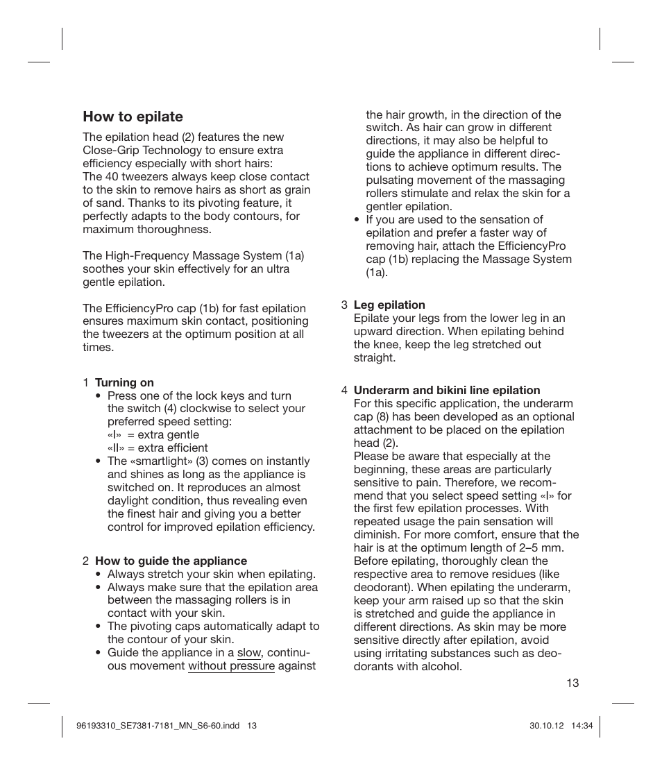 How to epilate | Braun 7181 Legs WD Silk-épil 7  User Manual | Page 12 / 57