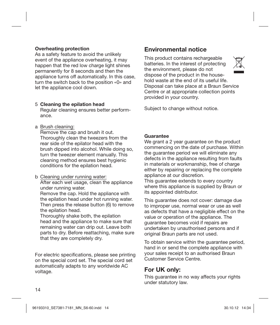 Environmental notice, For uk only | Braun 7181 Legs WD Silk-épil 7  User Manual | Page 13 / 57