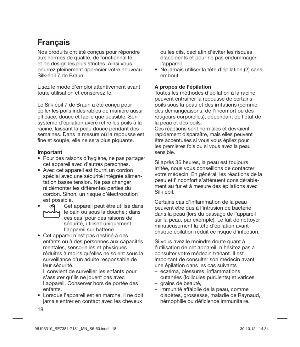 Français | Braun 7181 Legs WD Silk-épil 7  User Manual | Page 17 / 57
