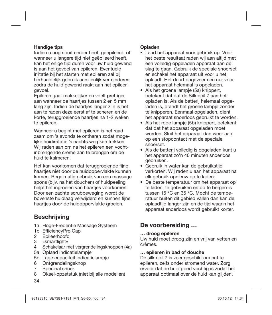 Beschrijving, De voorbereiding | Braun 7181 Legs WD Silk-épil 7  User Manual | Page 33 / 57