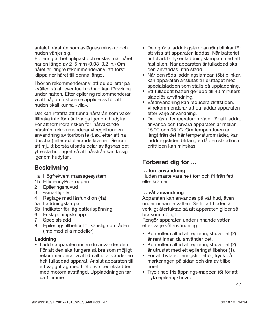 Beskrivning, Förbered dig för | Braun 7181 Legs WD Silk-épil 7  User Manual | Page 46 / 57