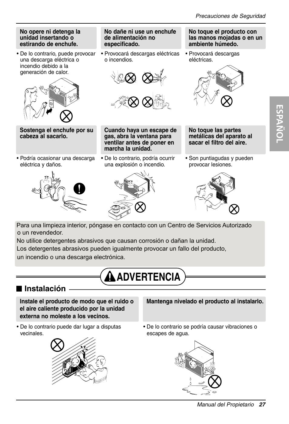 Advertencia, Esp añol, Instalación | LG LT081CNR User Manual | Page 27 / 47