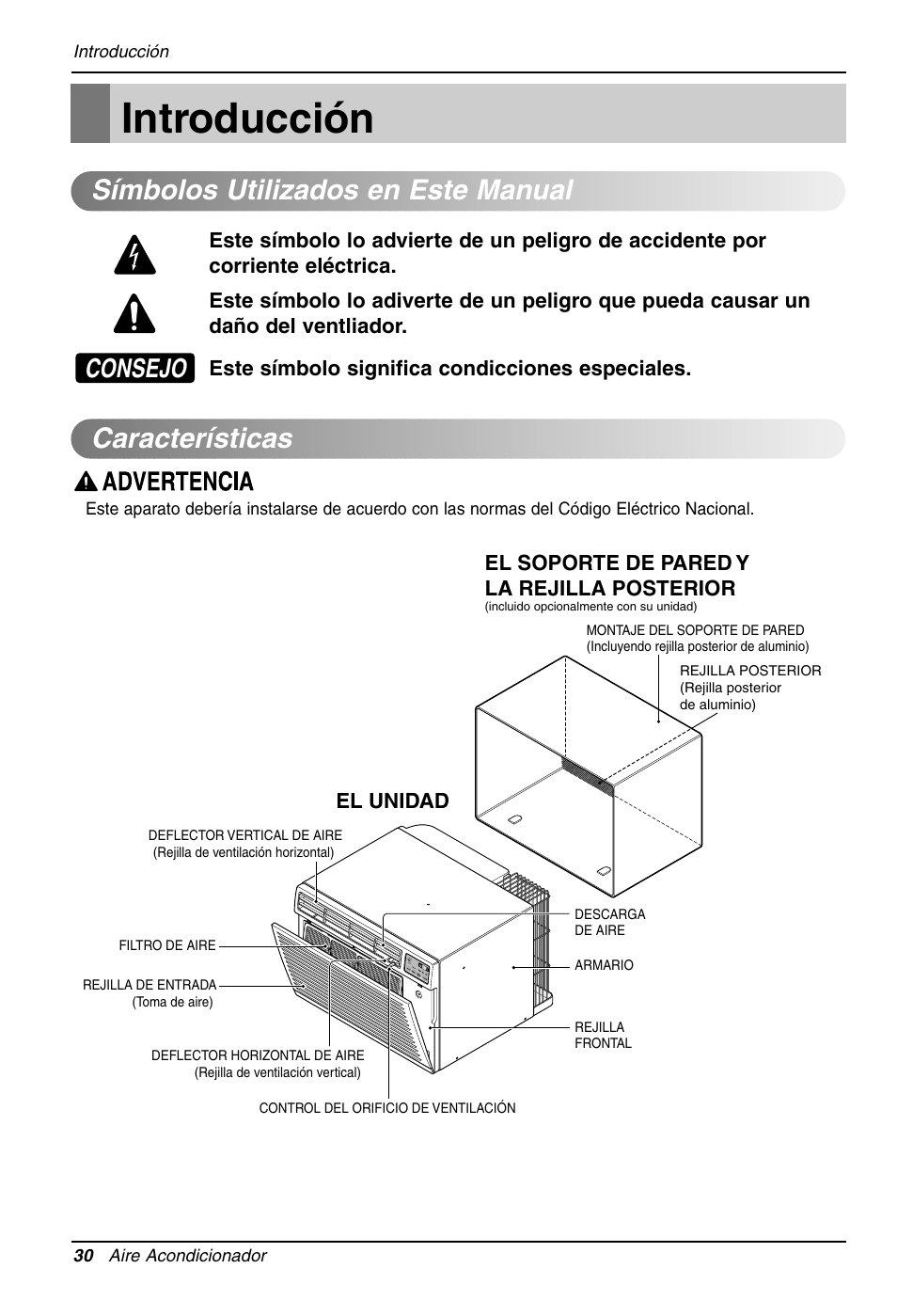 Introducción, Símbolos utilizados en este manual características, Consejo | LG LT081CNR User Manual | Page 30 / 47